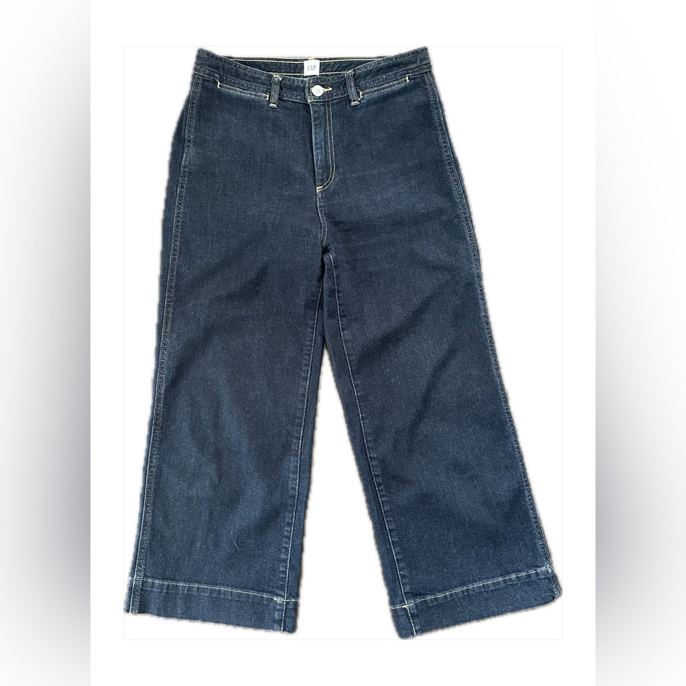 GAP High Rise Wide Leg Crop Blue Denim Jeans in Dark Wash - Size 8 / 29R